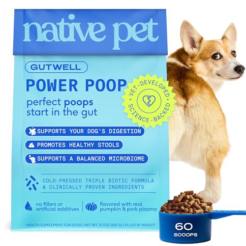GutWell Power Poop - Digestive Enzymes & Fiber for Dogs - Dog Fiber Supplements Help with Diarrhea Relief, Upset Stomach, Pet Gas & Gut Health with Targeted Triple-Biotic Blend & M-Fiber - 60 Scoops