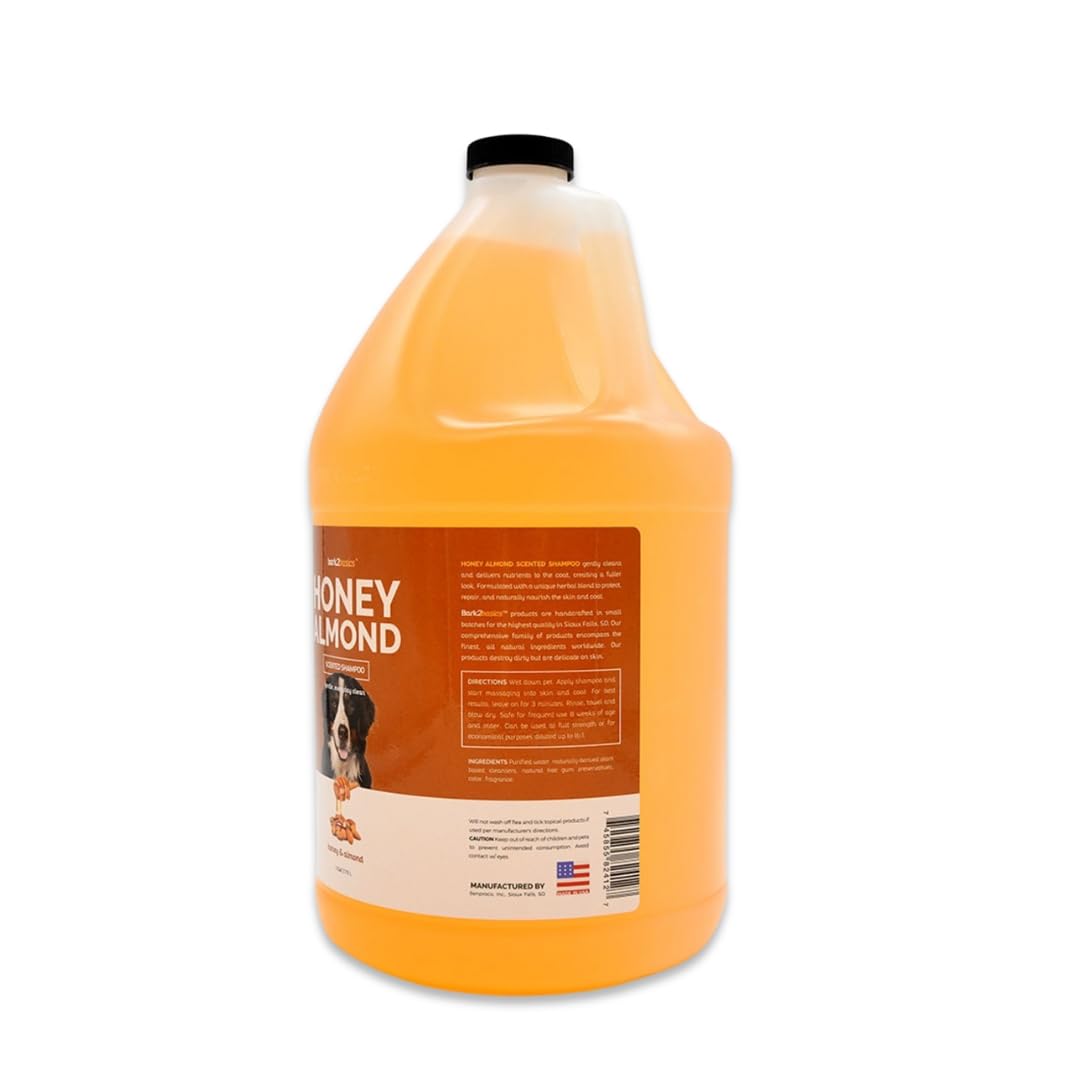 Bark2Basics Honey & Almond Dog Shampoo, 1 Gallon | Unique Herbal Blend, Finest Natural Ingredients, Handcrafted, Protects and Repairs the Skin and Coat
