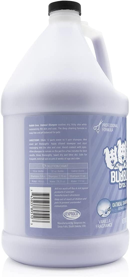 Bubble Bros. Oatmeal Dog Shampoo, Gallon - Naturally Derived, Eliminates Pet Odors, Soothes Dry and Sensitive Skin, Itch Relief, Professional, Bulk 128 oz