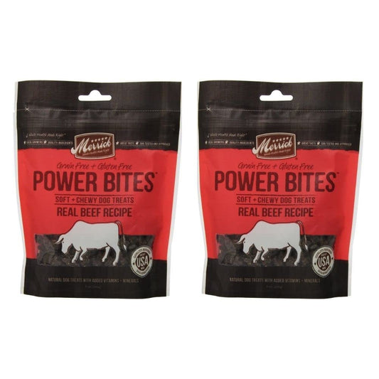 Merrick Power Bites All Natural Grain Free Gluten Free Soft & Chewy Chews Dog Treats Real Beef, 6 OZ
