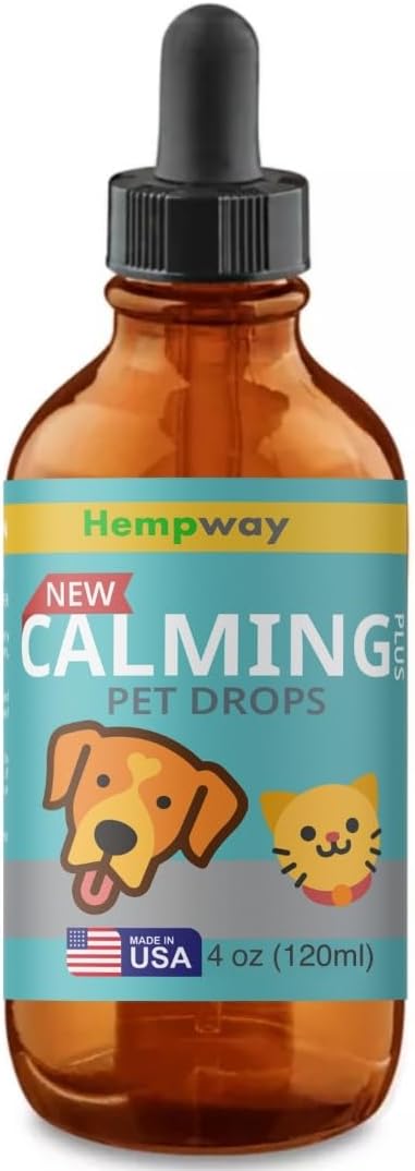 HEMPWAY Dog Cat Calming Drops Organic Made in USA | Anti-Separation Natural Dog Cat Calming Formula for Well-Being and Comfort | Bacon Flavor 4 oz (120 ml) - 120 Servings