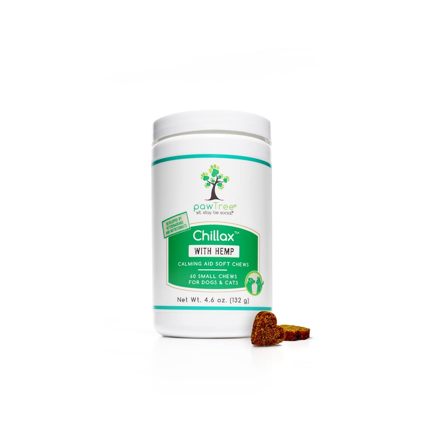pawTree Chillax - Natural Calming Hemp Chews for Dogs and Cats - Formula to Relieve Stress and Tension; Ease Travel, Separation Anxiety and Soothe Fear - Small Soft Chews (60 Count)