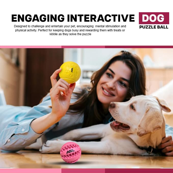 Interactive Dog Treat Ball, 2-Pack Durable Chew Balls for Puppies and Dogs Enrichment Toys for Large Dogs & Small Dogs, Durable Balls for Teeth Cleaning/IQ Training/Chewing