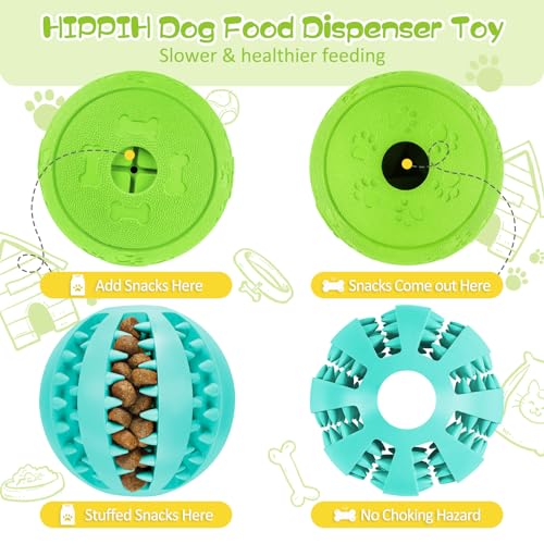 HIPPIH Dog Puzzle Toy 2 Pack, Interactive Dog Toys for Treat Dispensing, Durable Puppy Toys for Teething, Dog Treat Ball for Teeth/Slow Feeder/IQ Training/Playing, Blue-2.75‘’, Green-3.14‘’