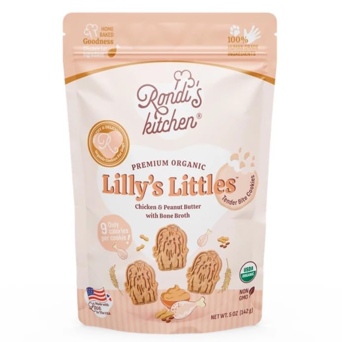Rondi's Kitchen Lilly's Littles All-Natural & Organic Healthy Soft Dog Treats, Healthy Snacks for Small Dogs, Puppies, and Seniors, Tender Bite Cookies, Human Grade - Chicken & Peanut Butter