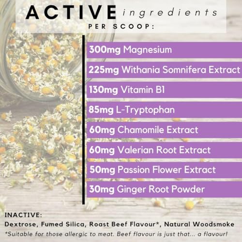 Stress and Anxiety Supplement for Dogs - Calming Dog Powder Supplement - Decreases Stress, Calms Fear & Anxiety, Eases Aggression & Insomnia, Relaxes Body and Mind - Beef Flavour - 6.4oz - 90 Scoops