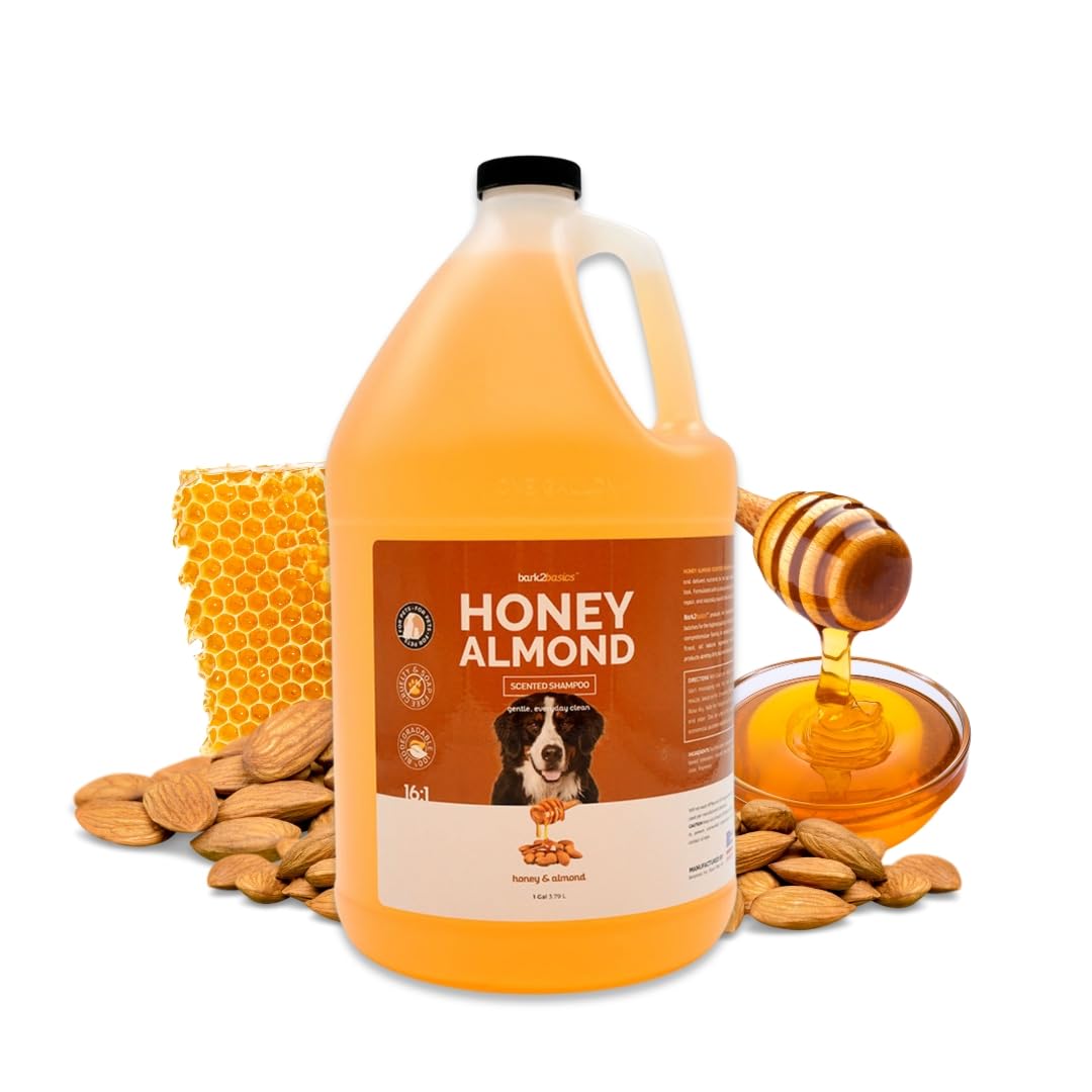 Bark2Basics Honey & Almond Dog Shampoo, 1 Gallon | Unique Herbal Blend, Finest Natural Ingredients, Handcrafted, Protects and Repairs the Skin and Coat