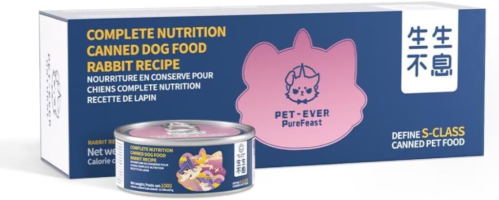 PET-EVER PureFeast Rabbit Recipe Wet Dog Food, Grain Free - BPA Free - Natural Raw Dog Pate Food (Pack of 6) 3.5 Ounce Cans