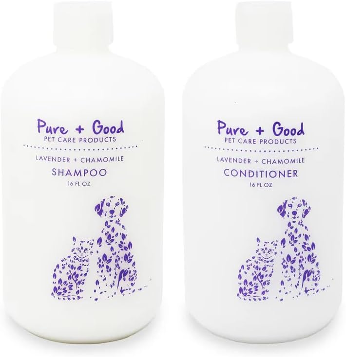 Pure + Good - Lavender + Chamomile Shampoo and Conditioner Set, Soothing Lavender and Herbaceous Chamomile, Formulated for All Pets, Gentle and Cleansing, Made in The USA, Cruelty Free, 16 fl oz