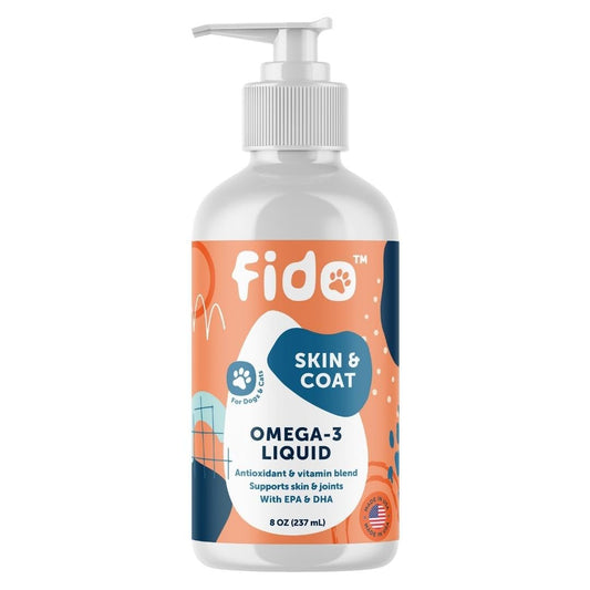 Fido Omega 3 Fish Oil for Dogs, 8 oz | EPA & DHA-Enriched for Skin, Coat, Joint & Heart Health | Tasty Supplement for All Breeds | Made in USA | Ideal for Sensitive Skin