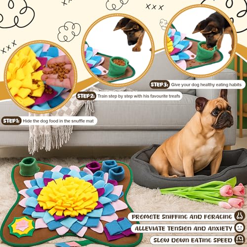 Ankilo Snuffle Mat for Dogs, 32 x 20 inch for Medium & Large, Portable & Compact Dog Puzzle Toy for Stress Relief, Reduces Fast Eating, with Anti-Slip Botton