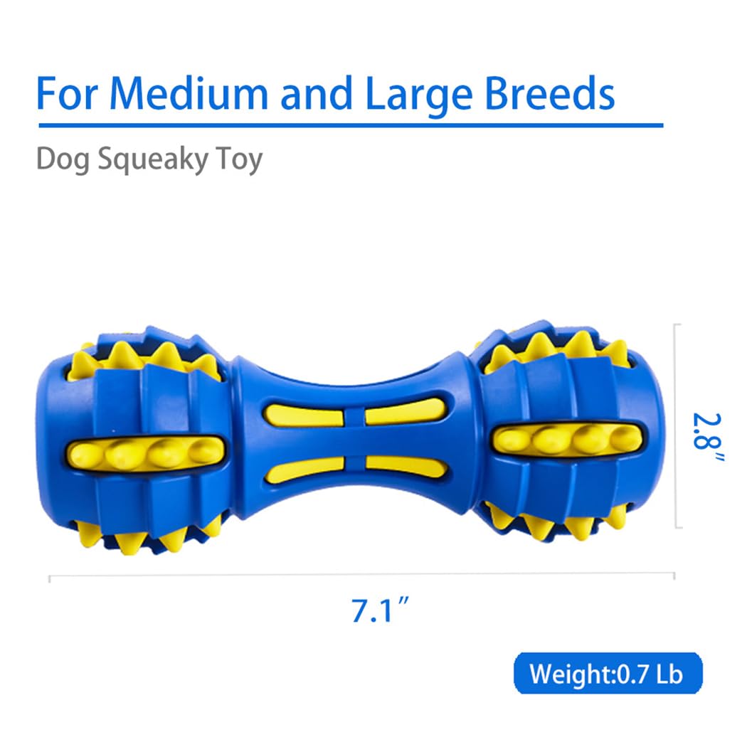 AUSCAT Teething Dog Toys, Durable Squeaky Dog Toys, Rubber Chew Toys for Dogs, Dumbbell Shape, Blue