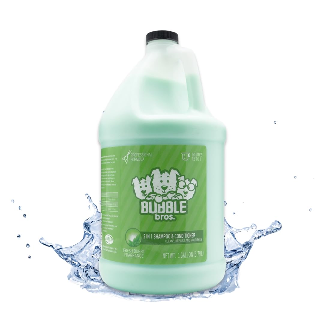 Bubble Bros. 2 in 1 Dog Shampoo and Conditioner for Pets, Gallon - Naturally Derived Ingredients, Eliminates Smelly Pet Odors, Moisturizes and Nourishes, Cleans and Conditions, Bulk Refill Size 128 oz