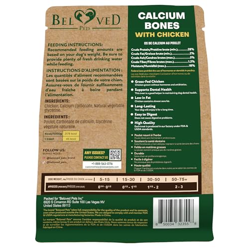 Beloved Pets Dog Treats, Calcium Bones Wrapped Chicken & Rawhide Free Chew 11Oz - Pet Healthy Dried Snacks & Grain Free Meat - Bulk Best Chews for Christmas, Training Small & Large Dogs - Made for USA