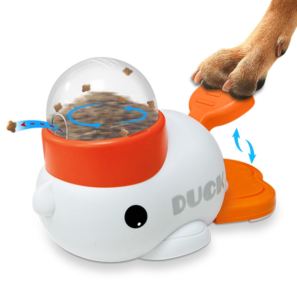 Dog Slow Feeder Puzzle Toy, 2-in-1 Interactive Duck Shaped Puppy Treat Feeding Food Dispenser Mental Stimulation Toys for Small & Large Cats Dogs