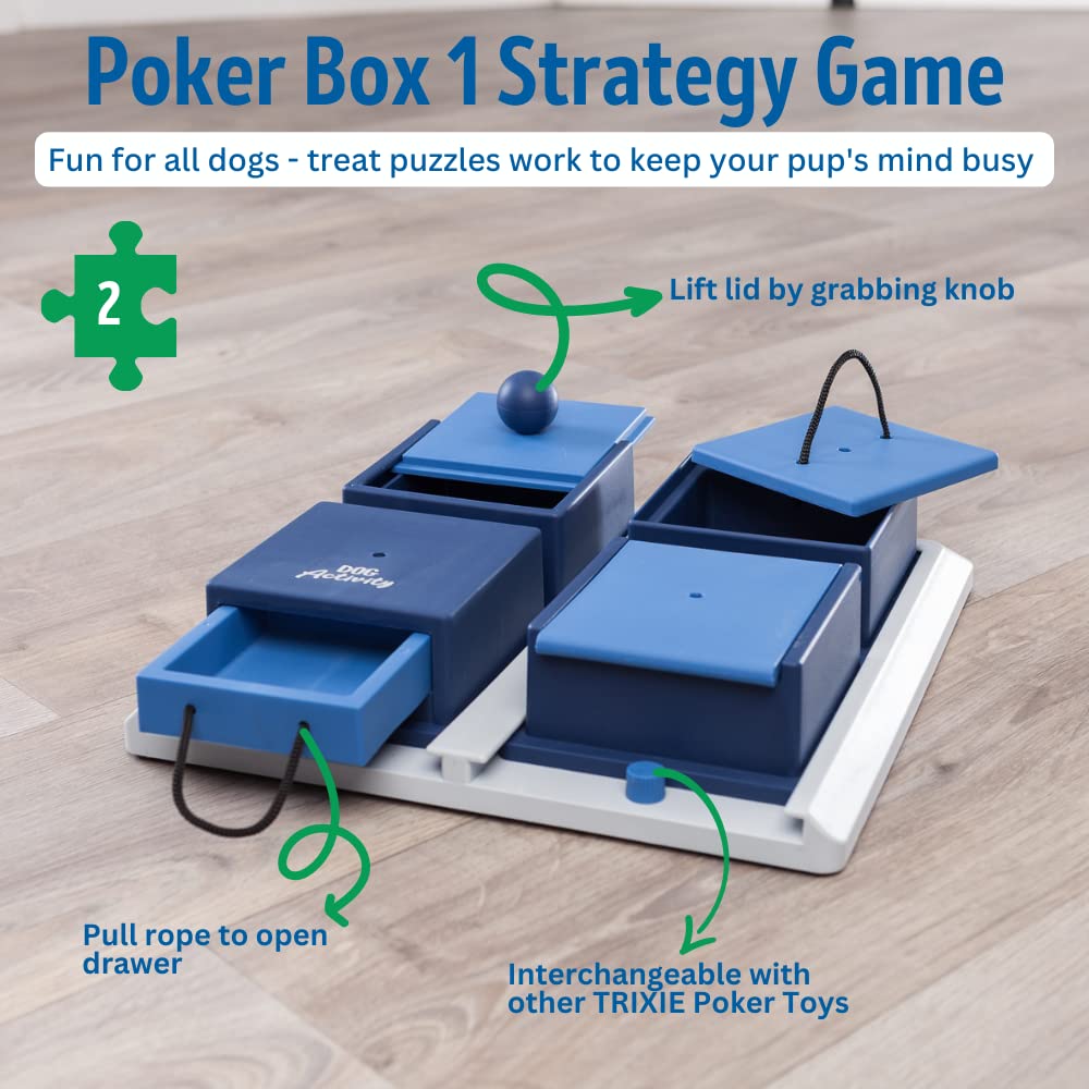TRIXIE Poker Box 1 Dog Enrichment Toy, Intermediate Level 2 Dog Puzzle, Interactive Treat Game