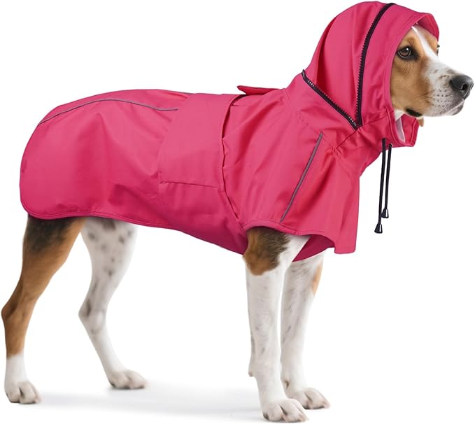 Dog Raincoat for Medium Dogs, Waterproof Adjustable Dog Rain Jacket with Hood, Leash Hole, Lightweight Reflective Poncho for Rain, Snow, Windy Weather & Outdoor Walks, Camping, Hiking - Pink M