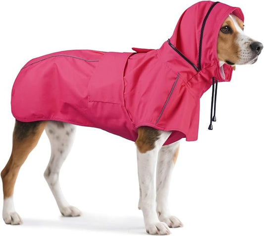 Dog Raincoat for Medium Dogs, Waterproof Adjustable Dog Rain Jacket with Hood, Leash Hole, Lightweight Reflective Poncho for Rain, Snow, Windy Weather & Outdoor Walks, Camping, Hiking - Pink M