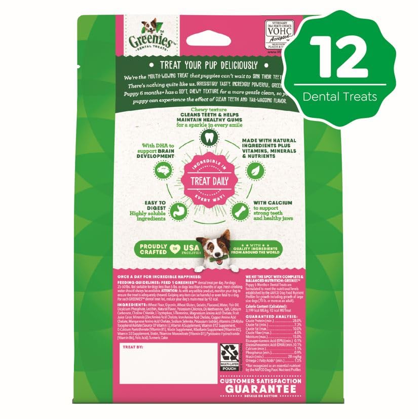 Greenies Puppy Regular Size Dental Dog Treats, 12 oz. Pack (12 Treats)