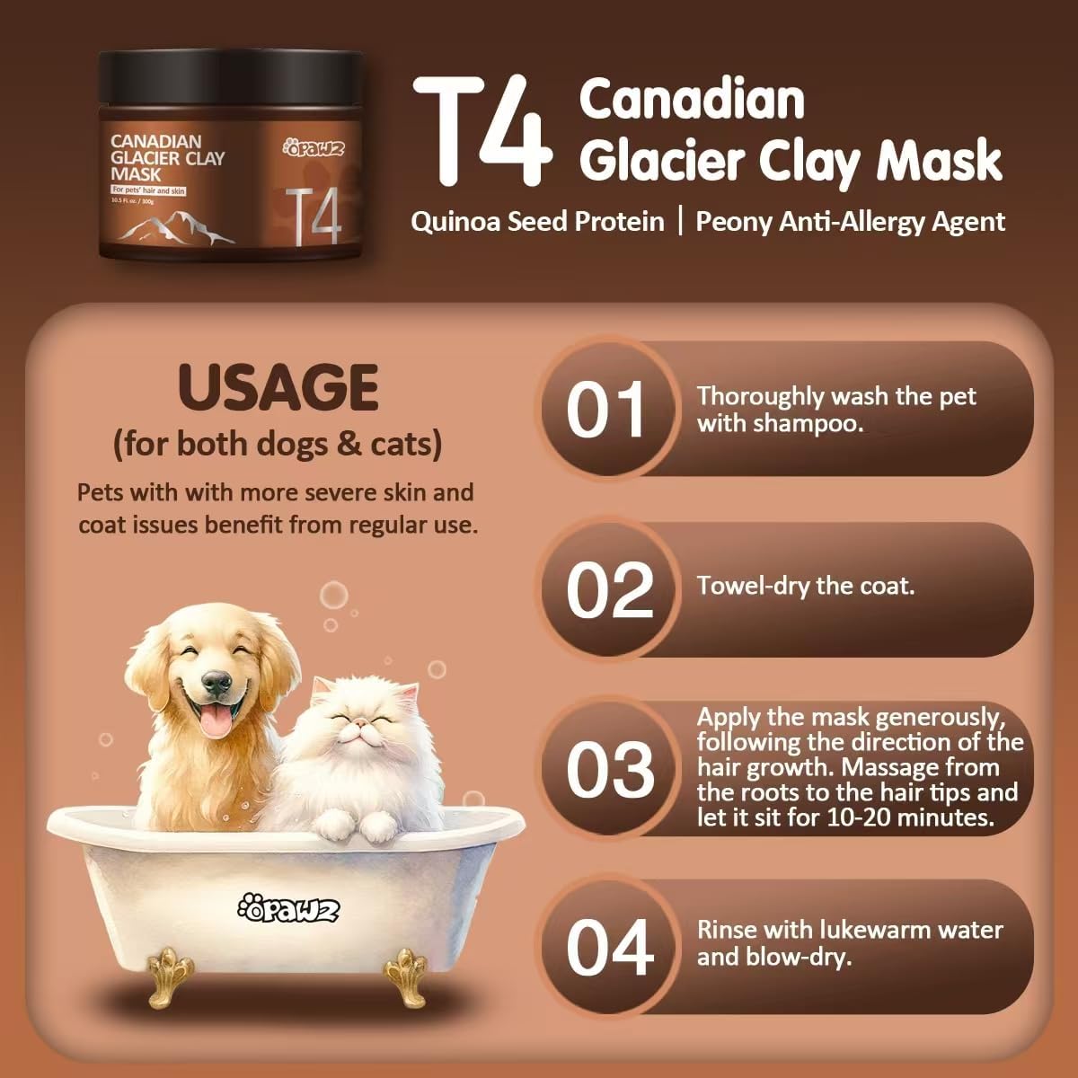 OPAWZ Canadian Glacier Clay Mask, Dog Shampoo and Conditioner Mask, Dog Skin Treatment for Sensitive Skin, Itching, Allergies, Dandruff, Coarse and Strong Odors