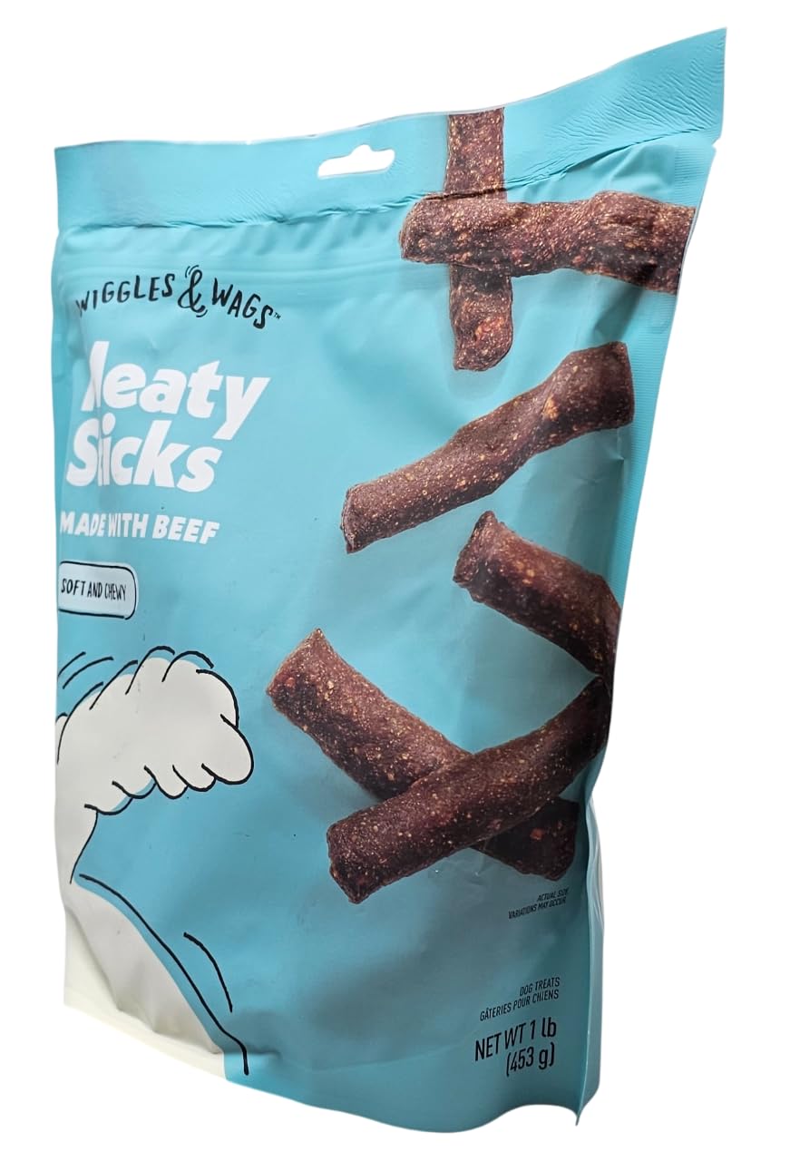 Wiggles & Wags Beef Meaty Sticks Dog Treats, 1 Pound Bag