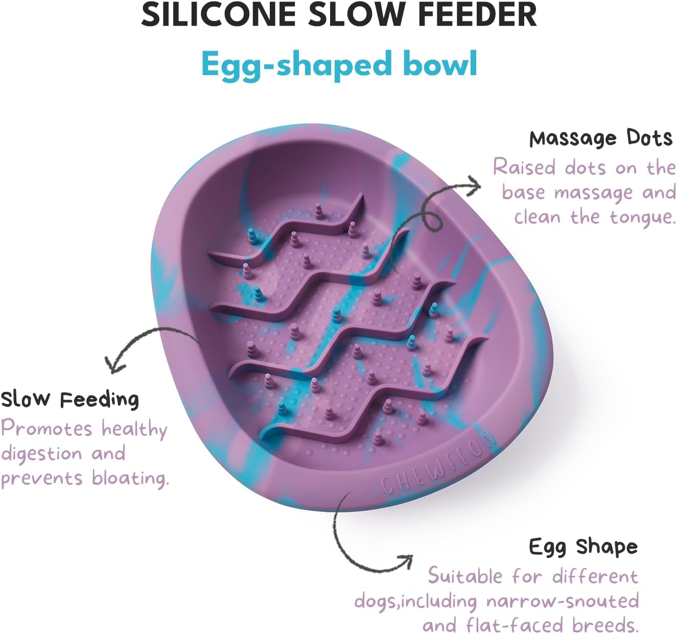 CHEWFFON Interactive Dog&Cat Lick Mat Bowls, BPA-Free Silicone Dog Slow Feeder Bowl with Suction Cups, Non Slip Food Bowl for Dogs and Cats, Reduces Boredom and Anxiety, Dishwasher Safe, Blueberry