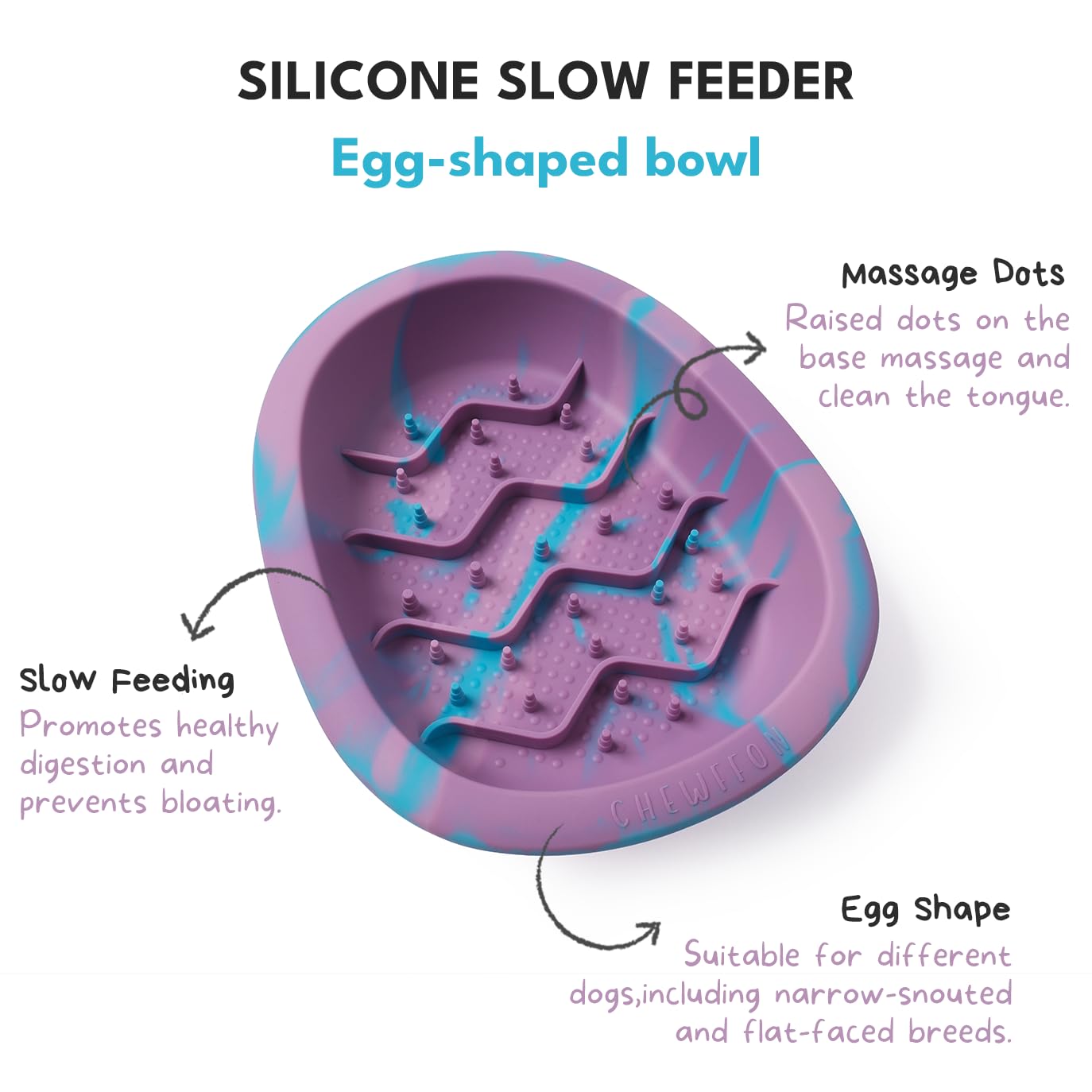 CHEWFFON Interactive Dog&Cat Lick Mat Bowls, BPA-Free Silicone Dog Slow Feeder Bowl with Suction Cups, Non Slip Food Bowl for Dogs and Cats, Reduces Boredom and Anxiety, Dishwasher Safe, Blueberry