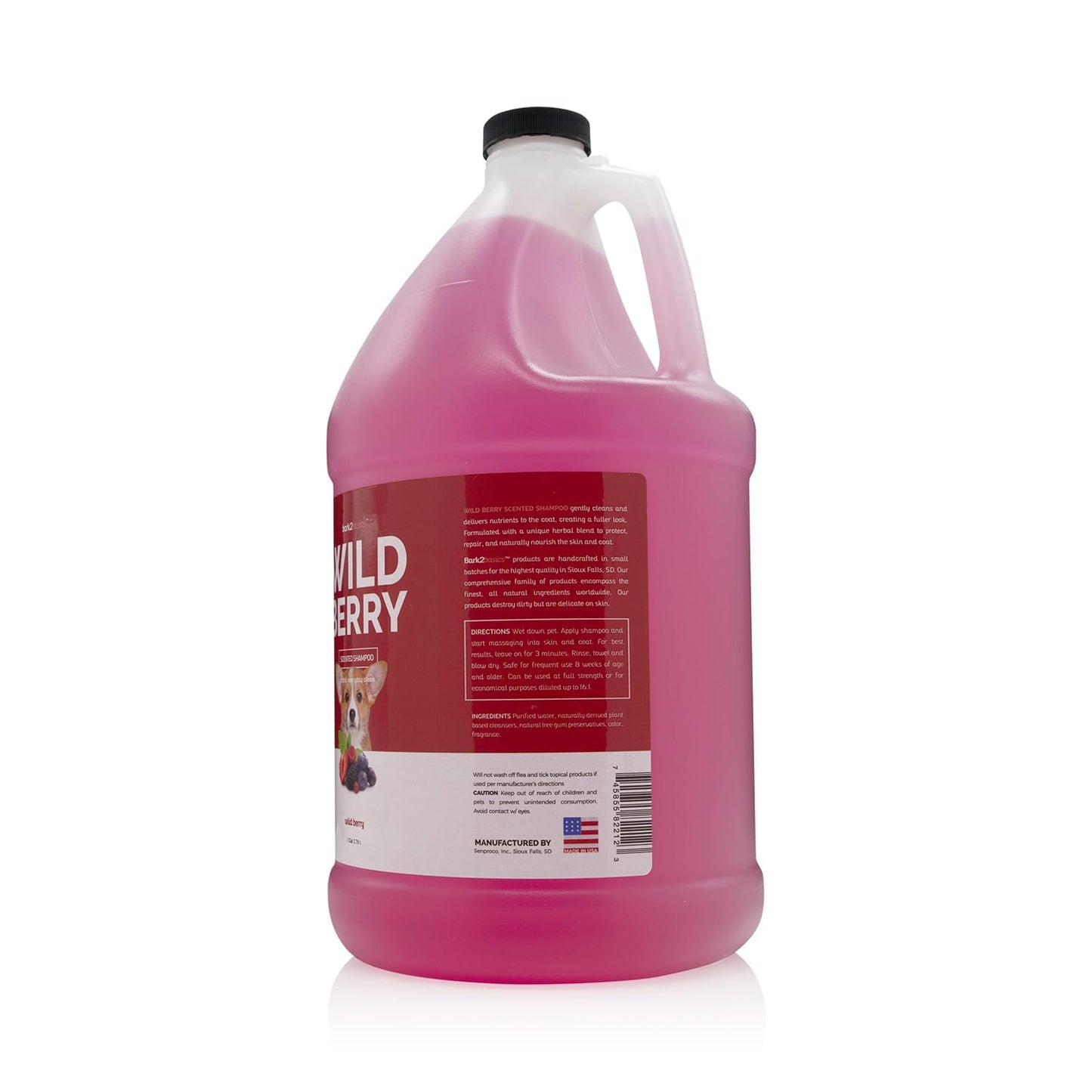 Bark2Basics Wild Berry Dog Shampoo, 1 Gallon | Unique Herbal Blend, Finest Natural Ingredients, Handcrafted, Soap-Free & Cruelty-Free, Protects and Nourishes Skin and Coat