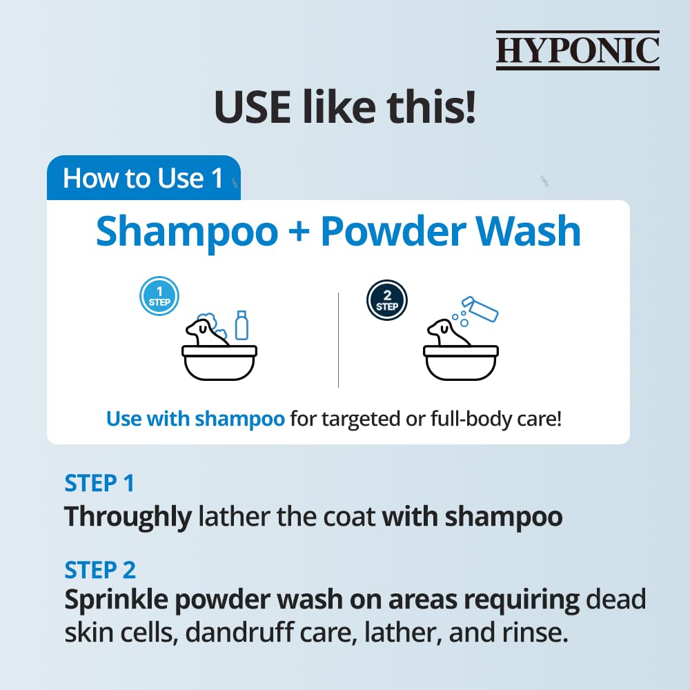 HYPONIC Gentle Cleansing Powder Wash for All Pets 24g (2g x 12) Individually Wrapped - Dry, Itchy, Hypoallergenic, Sensitive/Irritated Skin