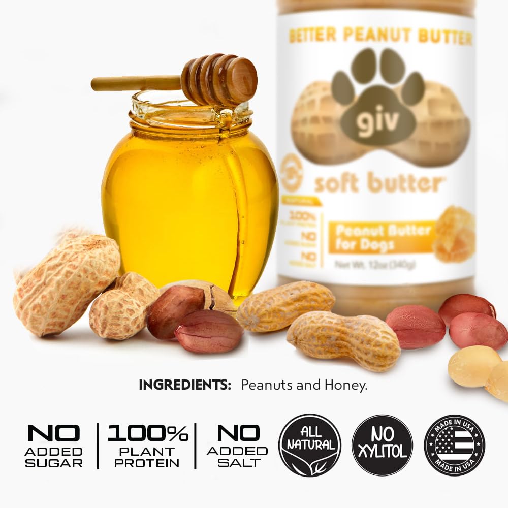 All Natural Human Grade Peanut Butter for Dogs - 2 Ingredients (Peanuts & Honey) - Perfect for Pill Pockets, Lick Mat, Training Treats and Healthy Food