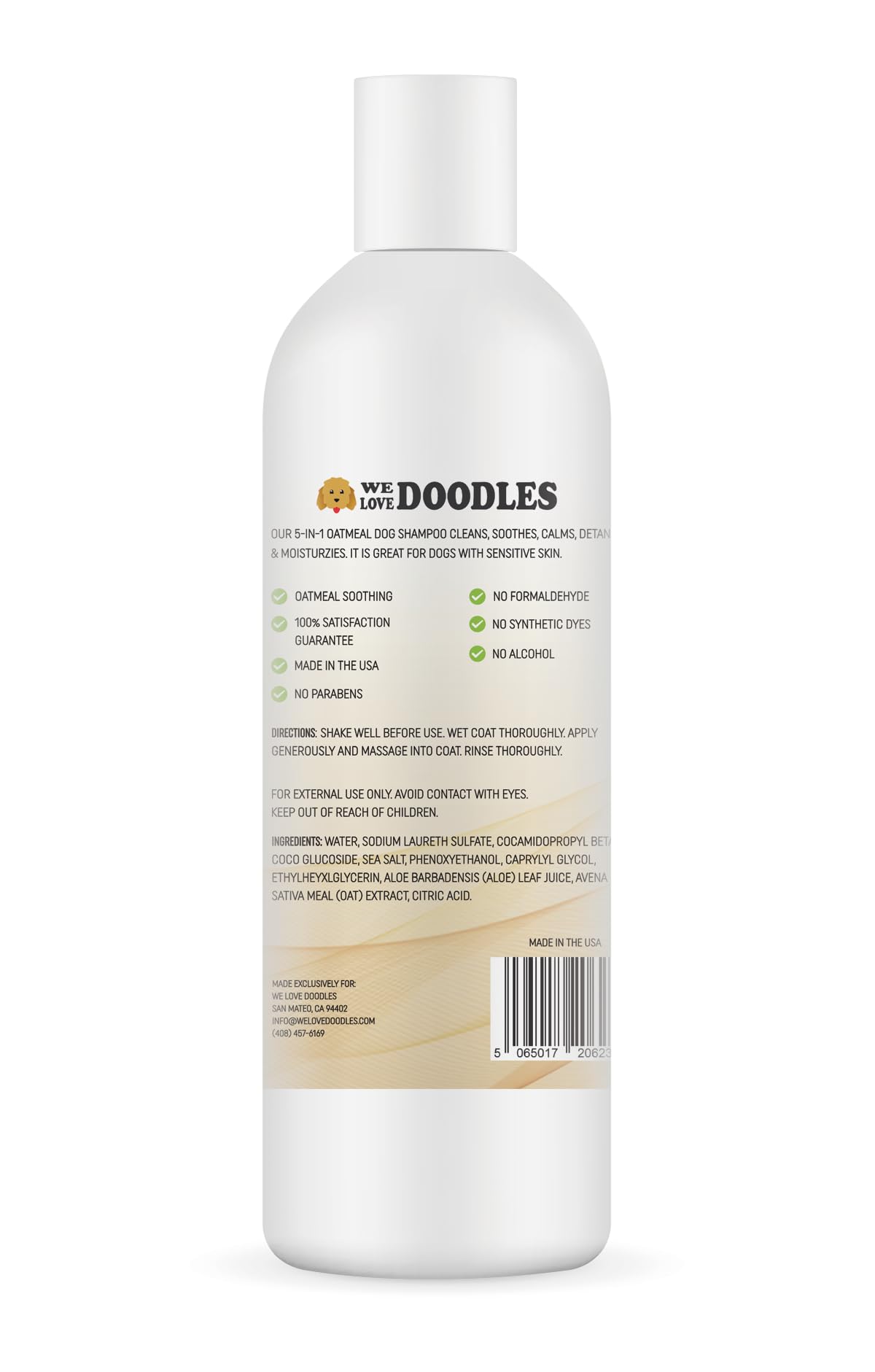 5-in-1 Premium Oatmeal Shampoo for Dogs, Gentle for Itchy & Sensitive Skin, Provides Itch Relief, Hypoallergenic & Soothing for Dry Skin, Moisturizing Anti-Itch, Made in USA, 16 oz [We Love Doodles]