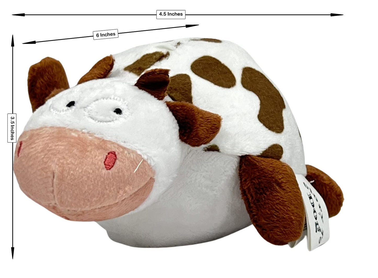 Glory To Dog Roly-Poly Cow Plush Dog Toy with Krinkle and Squeaker for Small and Toy Breed Dogs