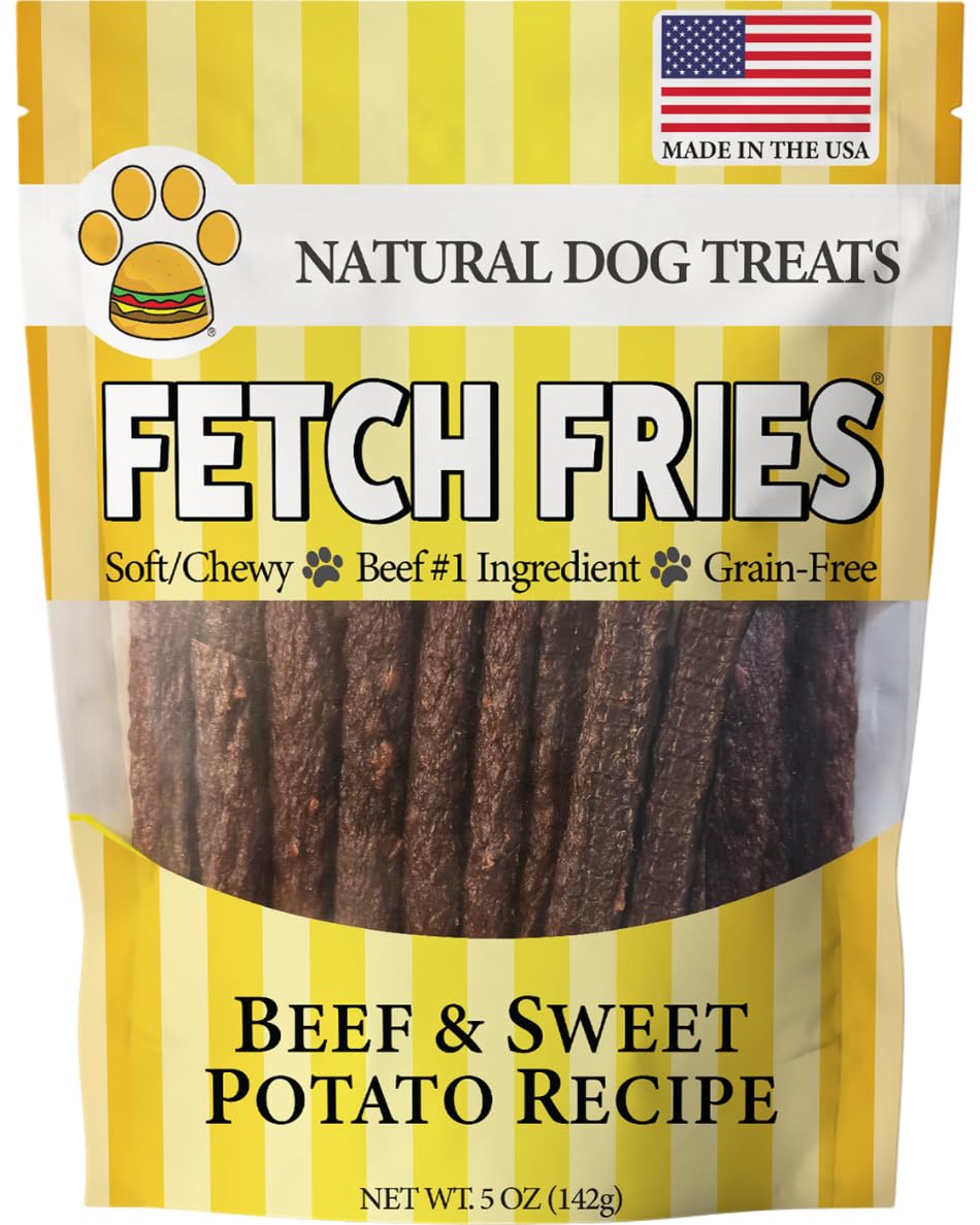 Fetch Fries Beef and Sweet Potato Dog Treats, Soft Chicken Jerky for Small and Large Breeds, Naturally Healthy, Made in The USA (5 oz)