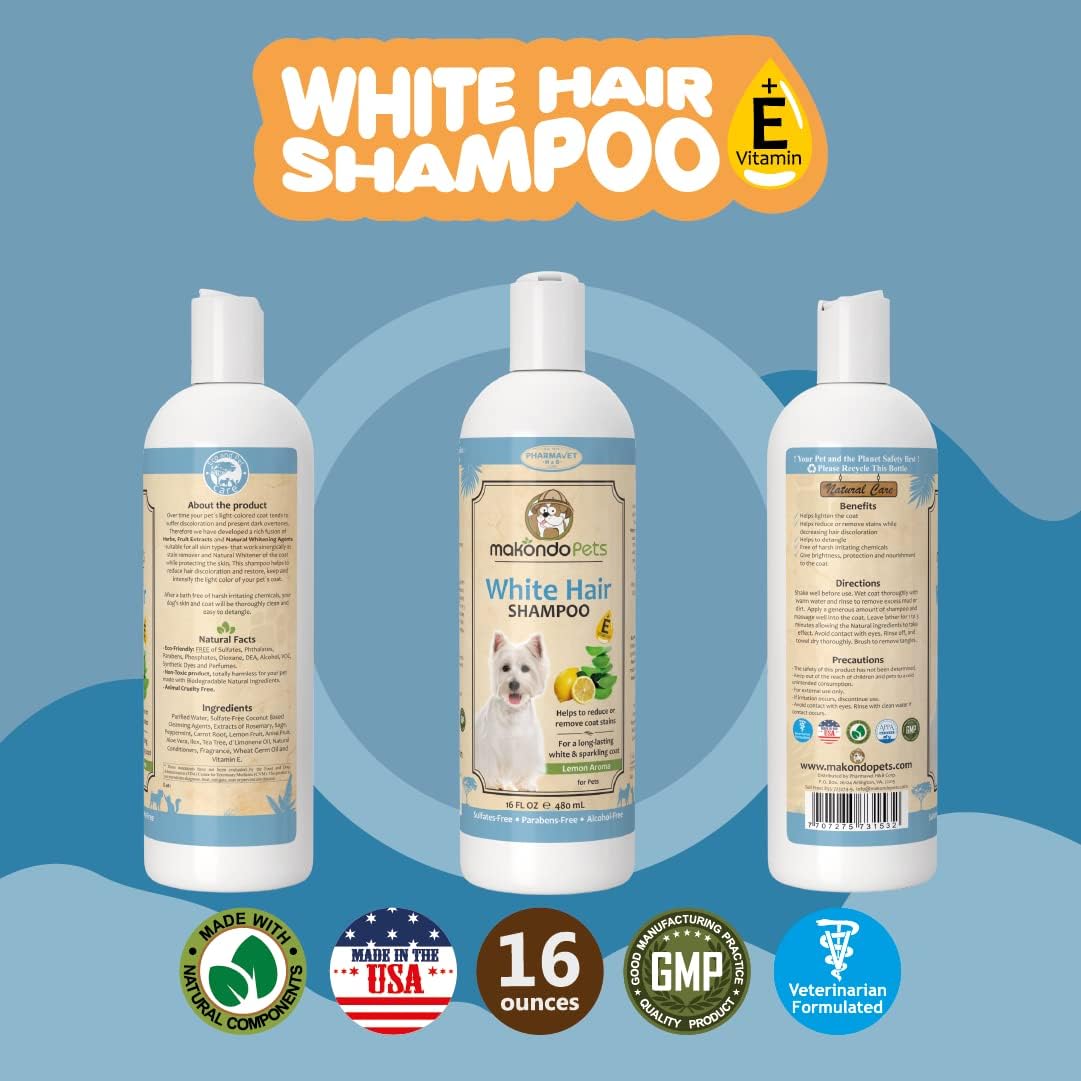 Dog Whitening Shampoo– for Dogs with White Light Colored Hair Coat Fur–White Haired Pets Shampoo for Itching Dry Sensitive Skin. Non Toxic Formula