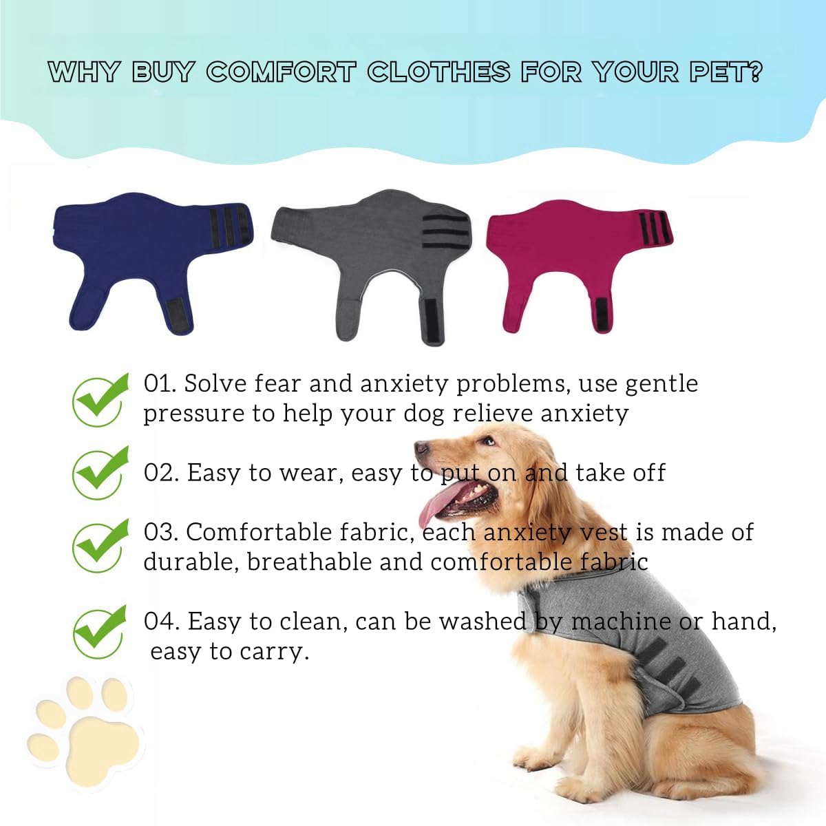 LAROTSUBA Dog Anxiety Relief Calming Vest,Dog dnxiety Jacket,Dogs Calming Vest Wrap for Thunderstorm,Travel, Fireworks,Separation Anxiety Relief for Dogs(Blue XL)