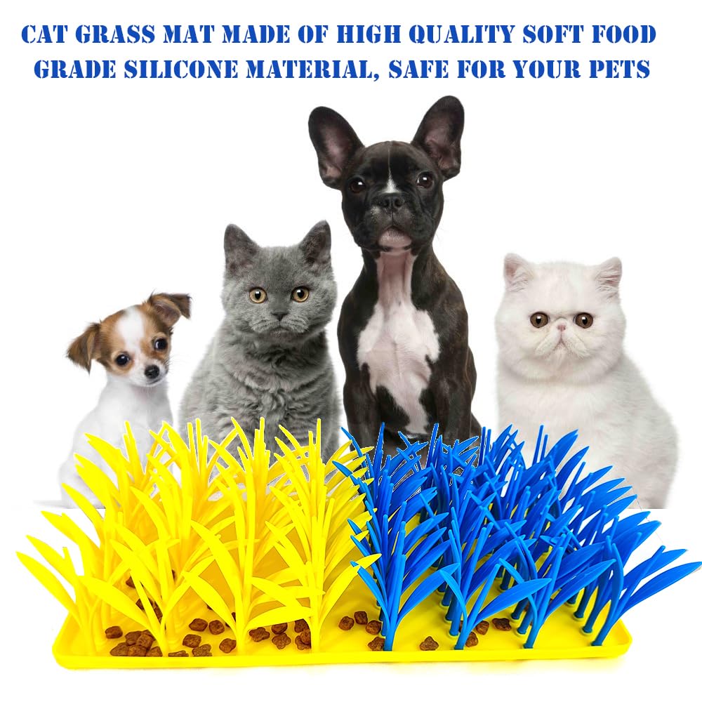VirgoCCY Silicone Grass Mat for Cats & Dogs, Snuffle Mat for Dogs Cats, Slow Feeder Dog Bowl, Interactive Sniff Foraging Mats for Dog Cat Pet, Nosework Training Foraging Pad- Blue & Yellow1