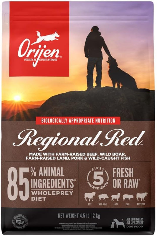 ORIJEN Grain Free Poultry Free High Protein Dry Dog Food Regional Red Recipe 4.5lb Bag