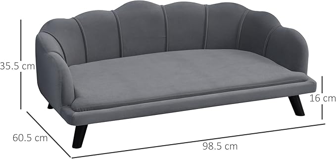 PawHut Velvet Large Dog Couch with Foam Cushion, Soft and Cute Dog Bed with Pearl Design, Dog Sofa for Big and Medium Dogs, Charcoal Gray