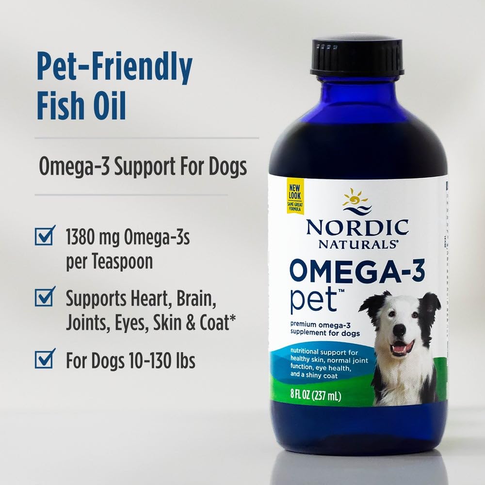 Nordic Naturals Omega-3 Pet, Unflavored - 8 oz - 1380 mg Omega-3 Per Teaspoon - Fish Oil for Medium to Large Dogs with EPA & DHA - Promotes Heart, Skin, Coat, & Immune Health