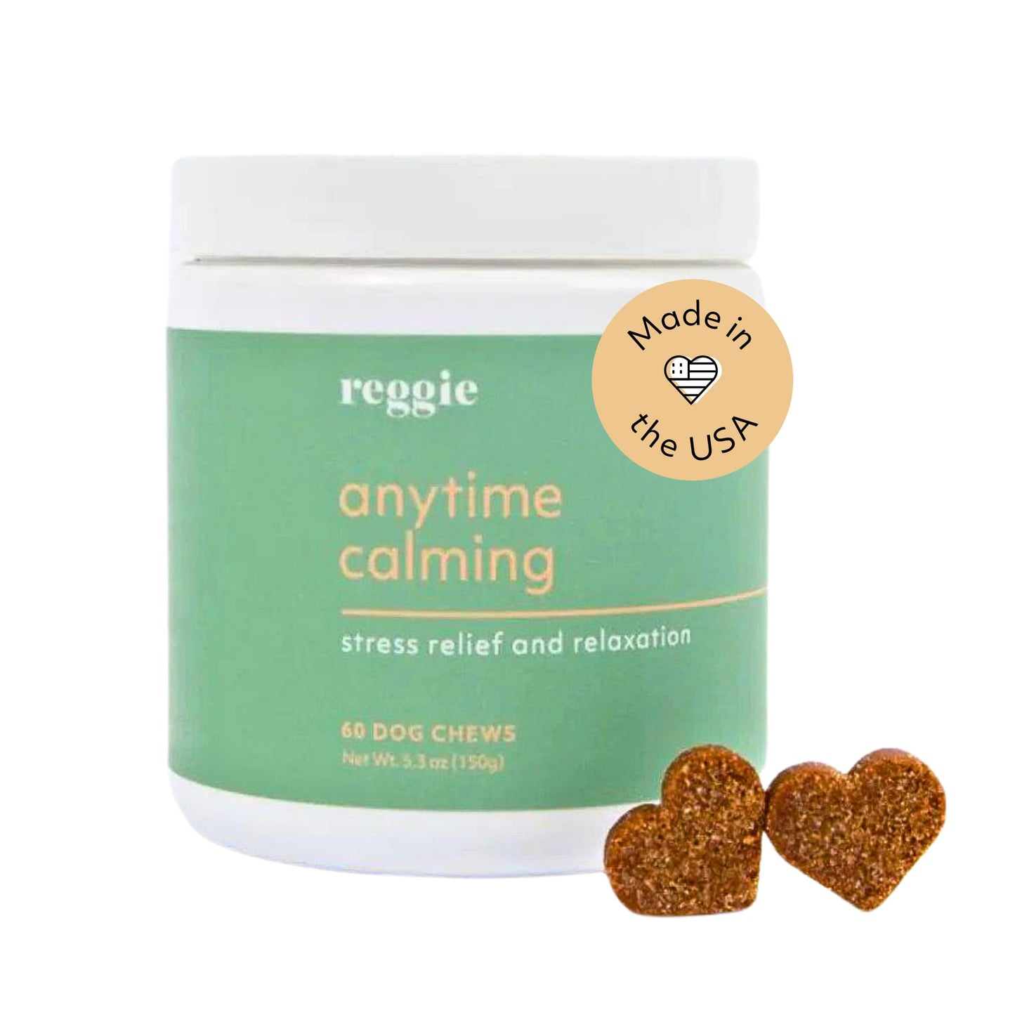 Reggie Anytime Calming Chews for Dogs | Natural Anxiety Relief with L-Theanine & Magnolia Barks | Calming Dog Treats for Separation Anxiety, Thunderstorms, Travel & Stress | 60 Soft Chews