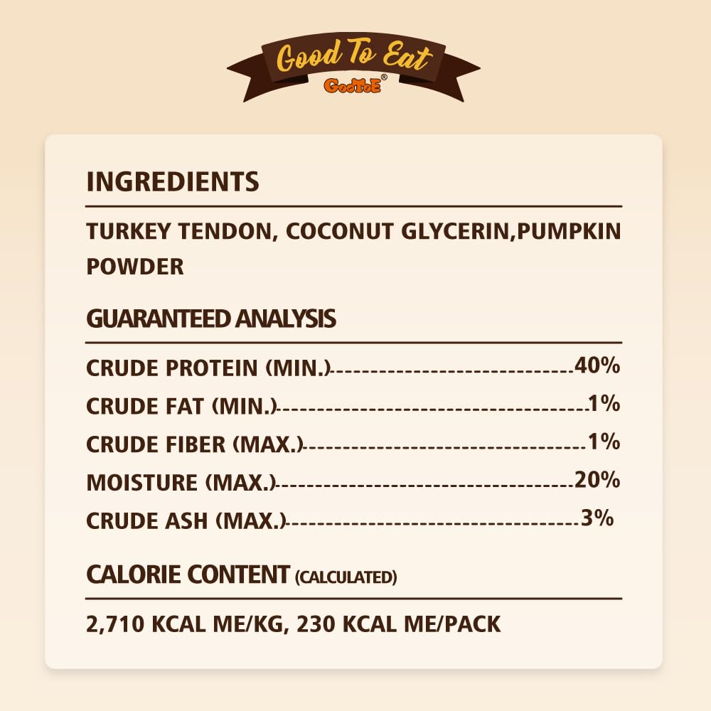 Gootoe Soft Turkey Tendon Stirip with Pumpkin 3oz, Chewy Snack, USA-Sourced Turkey Tendon, Premium Training Chews, Hypoallergenic, Reseal Value Bags, Ideal for Small & Senior Dogs