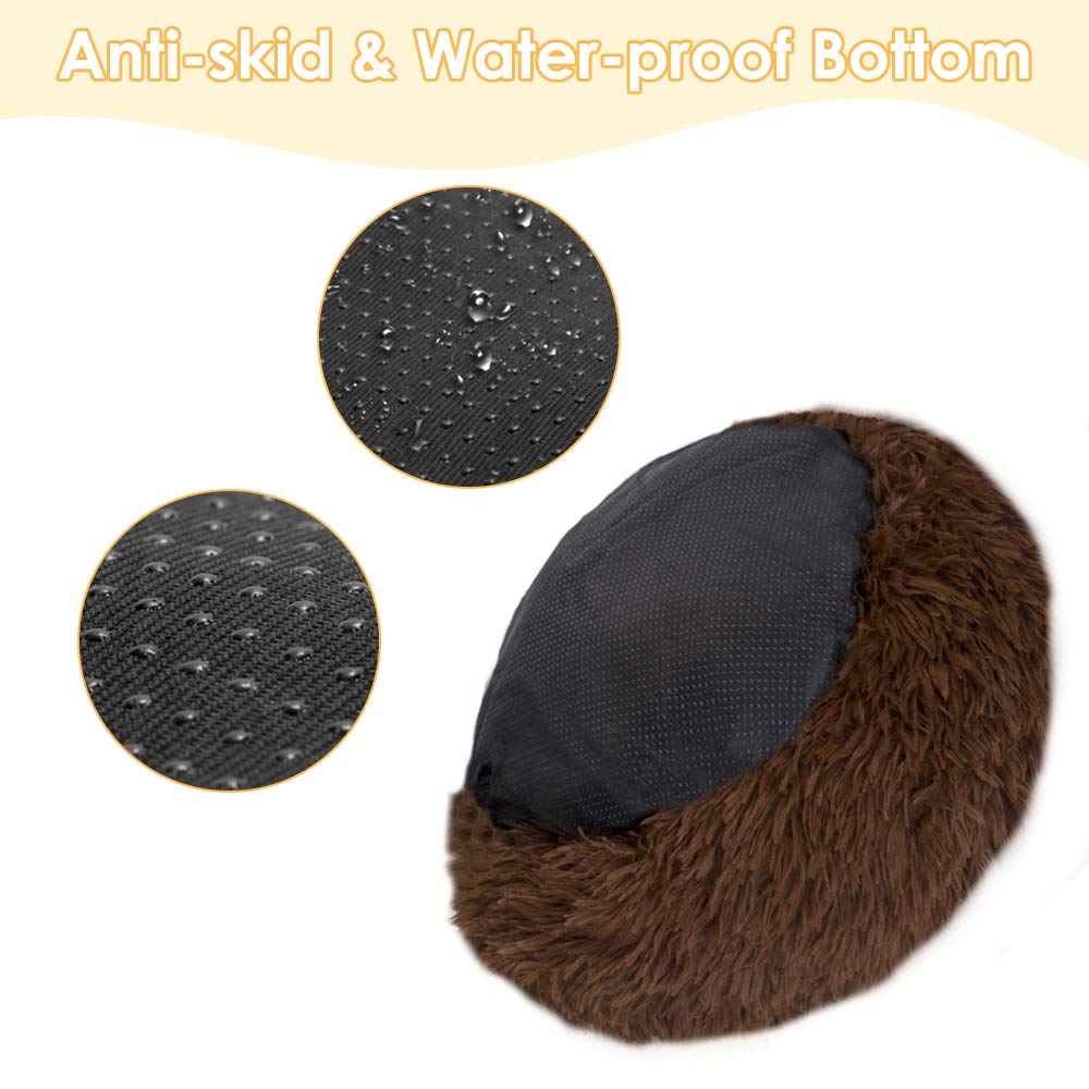 SlowTon Calming Dog Bed for Small Dogs Cats, Donut Cuddler Cozy Warm Anti-Anxiety Dog Cat Cushion Mat, Ultra Soft Fluffy Plush Round Pet Pillow Non-Slip Bottom Machine Washable(Coffee,X-Small 20")