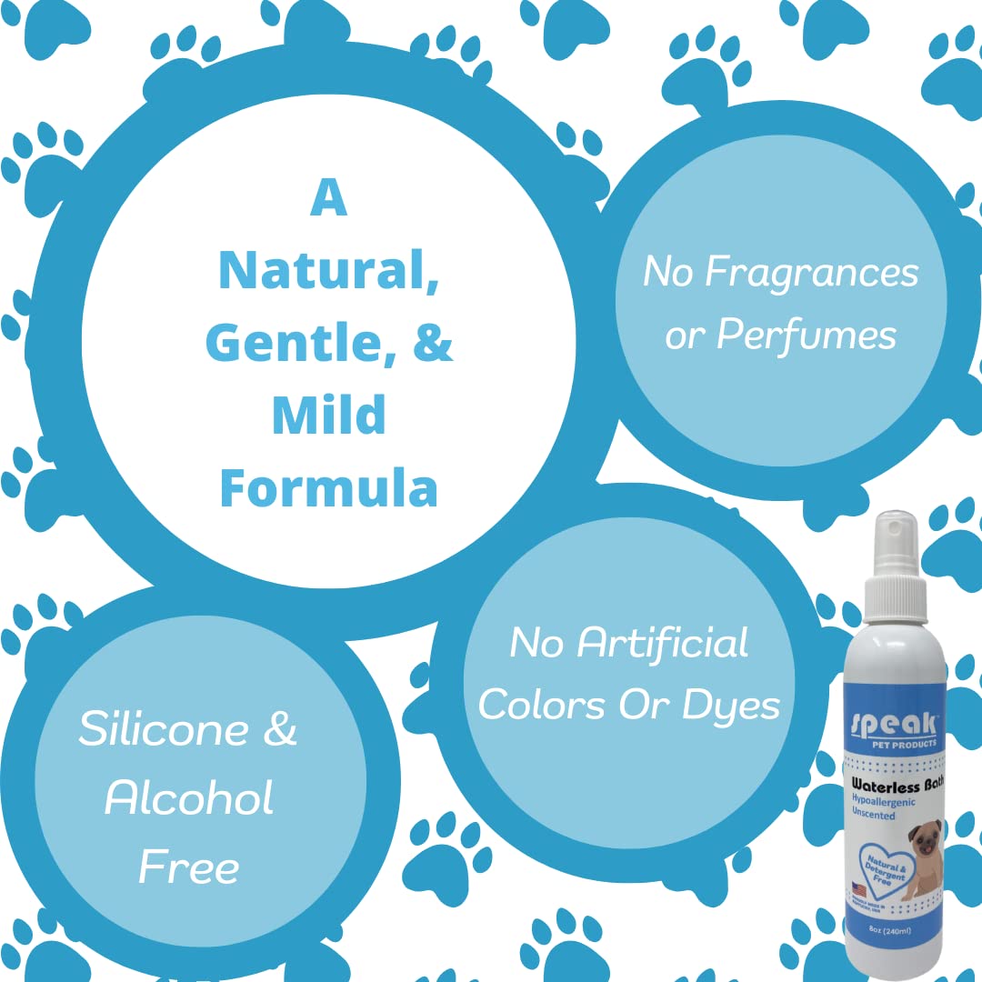 Speak Pet Products Natural Waterless Bath Spray, for Dogs, Hypoallergenic Unscented, 8oz