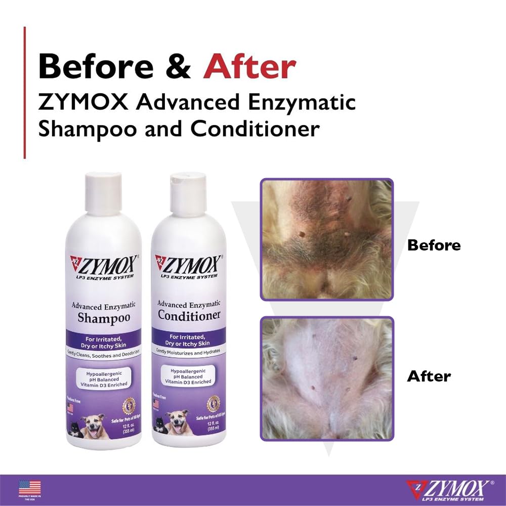 ZYMOX Advanced Enzymatic Shampoo, 12 oz - for Pets & Animals of All Ages: Cleans, Refreshes, Hydrates & Nourishes Dry Skin & Coat