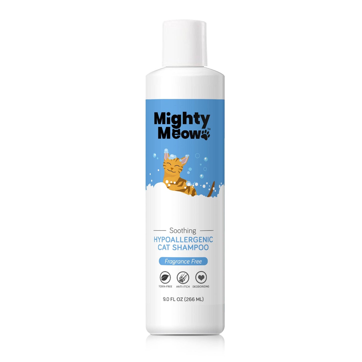 Mighty Meow Soothing Hypoallergenic Cat Shampoo – Easy at-Home Cat Grooming | Deodorizes | Gentle & Anti-Itch | Natural & Allergy-Safe Cat Shampoo Sensitive Skin – Fragrance Free | 9 fl oz