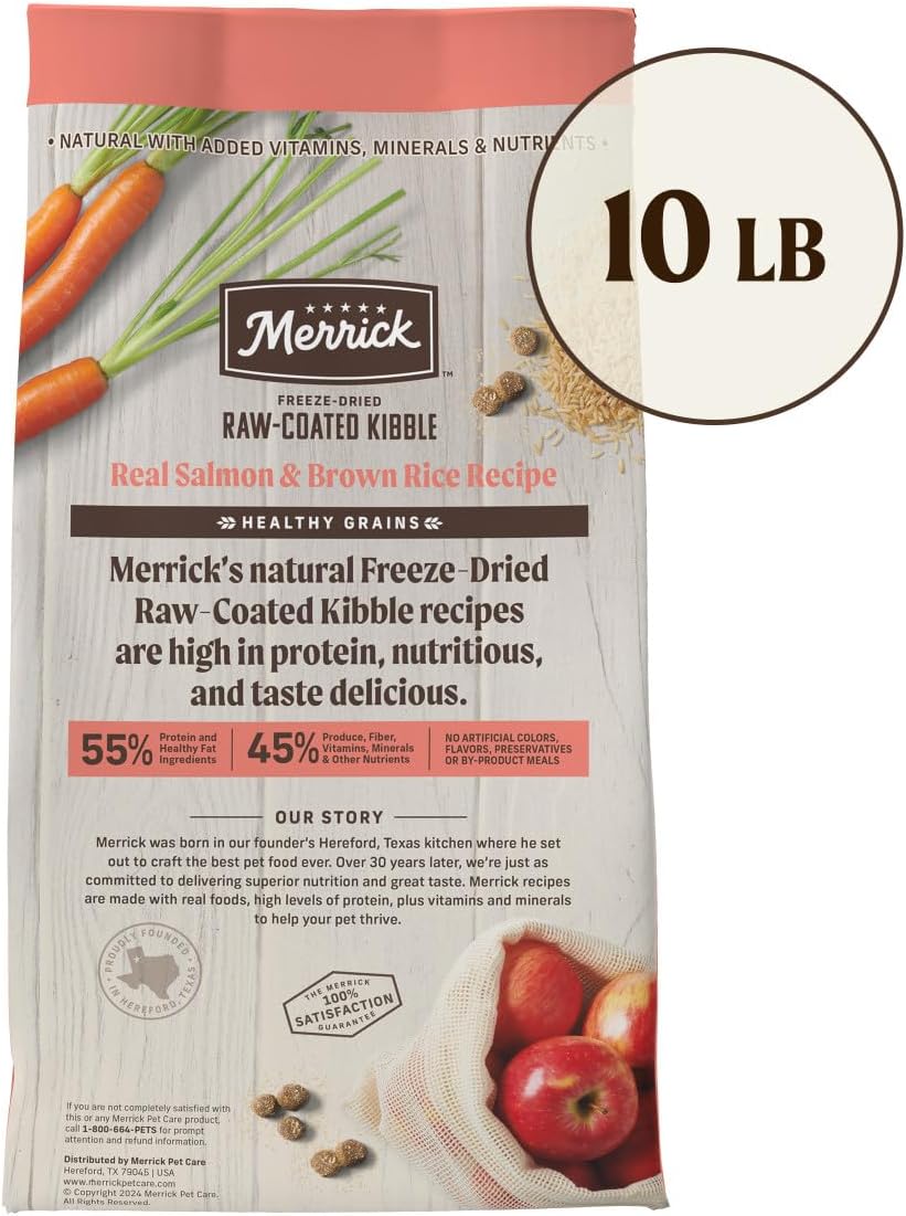 Merrick Healthy Grains Freeze Dried Raw Coated Kibble, Natural High Protein Dog Food, Salmon and Brown Rice - 10.0 lb. Bag