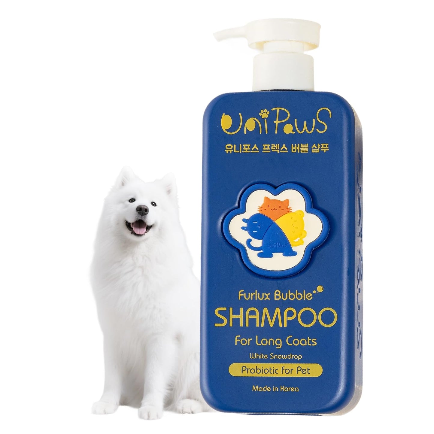 Unipaws Biotin Dog Shampoo for Long-Haired Coats – Deshedding, Detangling & Moisturizing for Silky, Tangle-Free Fur with Probiotics - EWG Green & Light Elegent Scent, Made in Korea, 16.9 Fl Oz / 500ml