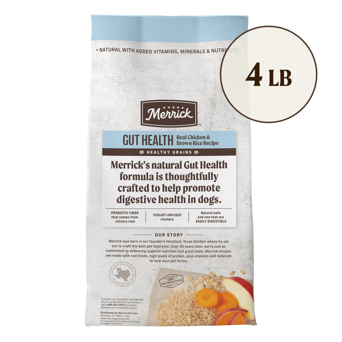 Merrick Gut Health Recipe, Healthy Grains Natural Chicken and Rice Dry Dog Food with Yogurt-Infused Clusters - 4 lb. Bag