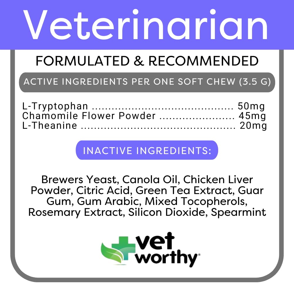 Vet Worthy Calming Aid Dog Soft Chew - Flavored Chewable Treats for Dogs to Manage Normal Stress - Dog Calming Chews for Storm Anxiety, Grooming, and Fireworks - Poultry Flavored, 45-Count
