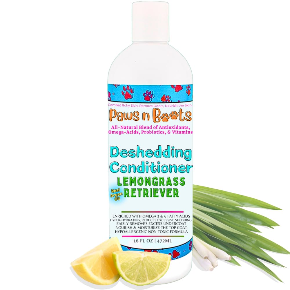 Deshedding Conditioner Omega Fatty Acids 3 6 9. Real Argan Oils All-Natural, Organic, & Non-Toxic to Pets Condition, Hydrate, & Nourish the Coat. Hypoallergenic, Tearless, Control Odor Made in USA Lemongrass